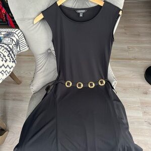 Lauren Ralph Lauren Black Maxi Dress with Gold Buckle Details
